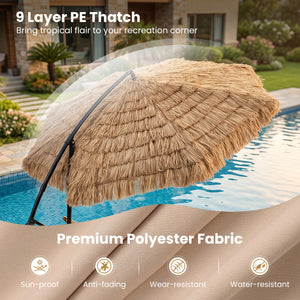 10 FT Solar Thatched Cantilever Umbrella with 12 Modes and Crank Lift-Brown view 7