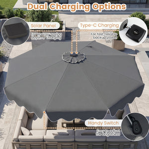 10 Feet Solar Patio Umbrella with Color-Changing LED Lights-Gray view 8
