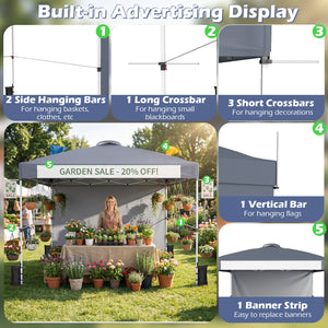 10 x 10 Feet Foldable Commercial Pop-up Canopy with Roller Bag and Banner Strip-Gray view 5