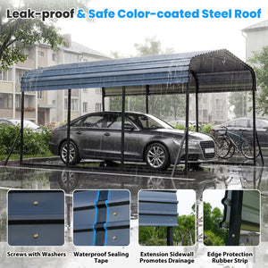 10 x 14.5 FT Heavy-Duty Carport Outdoor Galvanized Steel Garage Car Shelter with Leak-proof Roof-Black view 7