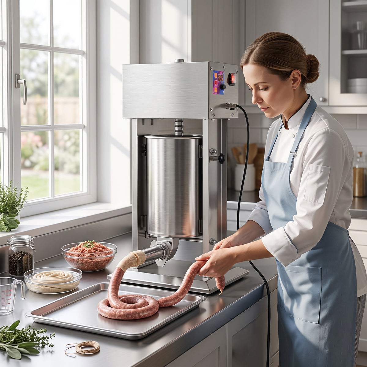 10L Electric Sausage Stuffer with 4 Stuffing Tubes Foot Pedal and Stepless Speed Control-Silver view 2