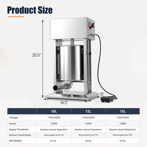 10L Electric Sausage Stuffer with 4 Stuffing Tubes Foot Pedal and Stepless Speed Control-Silver view 4