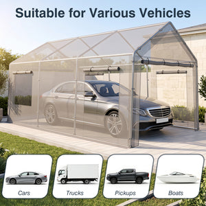 10x20 FT Portable Garage with 2 Doors & 4 Mesh Windows and PE Cover for Car-Gray view 8