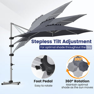 11 Feet Patio Offset Cantilever Umbrella 360° Rotation Aluminum Tilt-Gray view 9