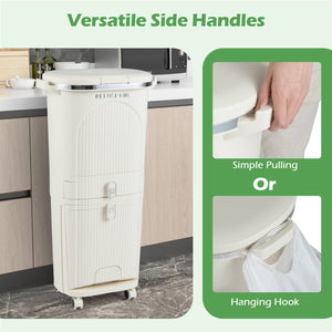 11 Gallon 3-Layer Kitchen Trash Can with Lid and 2 Removable Buckets-Beige view 9