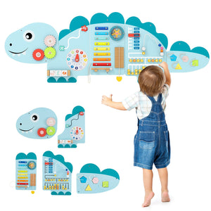 11-in-1 Dinosaur Activity Wall Busy Board Panels for Toddlers Education and Early Development-Blue
