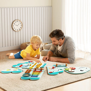 11-in-1 Dinosaur Activity Wall Busy Board Panels for Toddlers Education and Early Development-Blue view 3