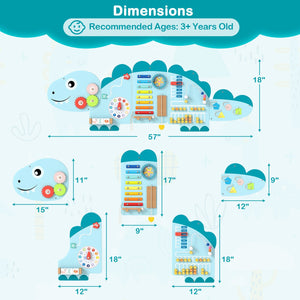 11-in-1 Dinosaur Activity Wall Busy Board Panels for Toddlers Education and Early Development-Blue view 5