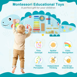 11-in-1 Dinosaur Activity Wall Busy Board Panels for Toddlers Education and Early Development-Blue view 7