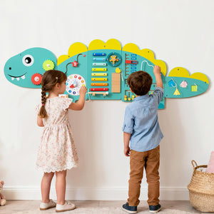 11-in-1 Dinosaur Activity Wall Busy Board Panels for Toddlers Education and Early Development-Green view 2