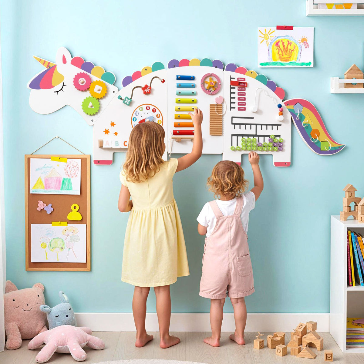11-in-1 Dinosaur Activity Wall Busy Board Panels for Toddlers Education and Early Development-White view 2
