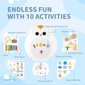 11-in-1 Toddler Learning Activity Center Owl Activity Wall Busy Board Panels for 3+ Years Old view 6