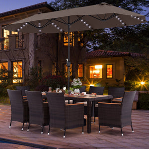 11 Pieces Patio Dining Set with 15 Feet Double-Sided Patio Umbrella and Base-Coffee view 3