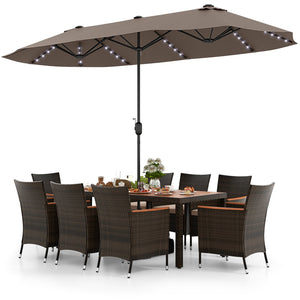 11 Pieces Patio Dining Set with 15 Feet Double-Sided Patio Umbrella and Base-Coffee view 4