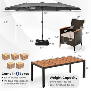 11 Pieces Patio Dining Set with 15 Feet Double-Sided Patio Umbrella and Base-Gray view 5