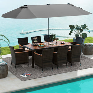 11 Pieces Patio Dining Set with 15 Feet Double-Sided Patio Umbrella and Base-Gray view 6