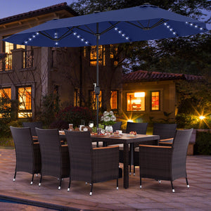 11 Pieces Patio Dining Set with 15 Feet Double-Sided Patio Umbrella and Base-Navy view 3