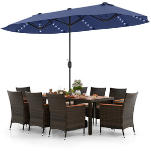 11 Pieces Patio Dining Set with 15 Feet Double-Sided Patio Umbrella and Base-Navy view 4