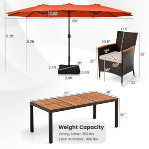 11 Pieces Patio Dining Set with 15 Feet Double-Sided Patio Umbrella and Base-Orange view 5