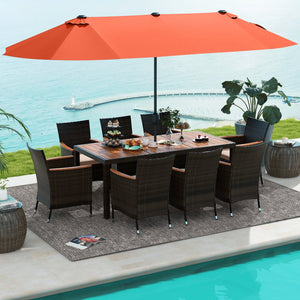 11 Pieces Patio Dining Set with 15 Feet Double-Sided Patio Umbrella and Base-Orange view 6