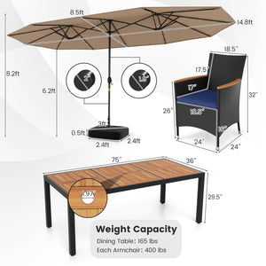 11 Pieces Patio Dining Set with LED Patio Umbrella with Base and Seat Cushions (Navy)-Coffee view 5