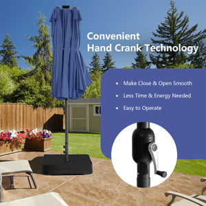 11 Pieces Patio Dining Set with LED Patio Umbrella with Base and Seat Cushions (Navy)-Navy view 9