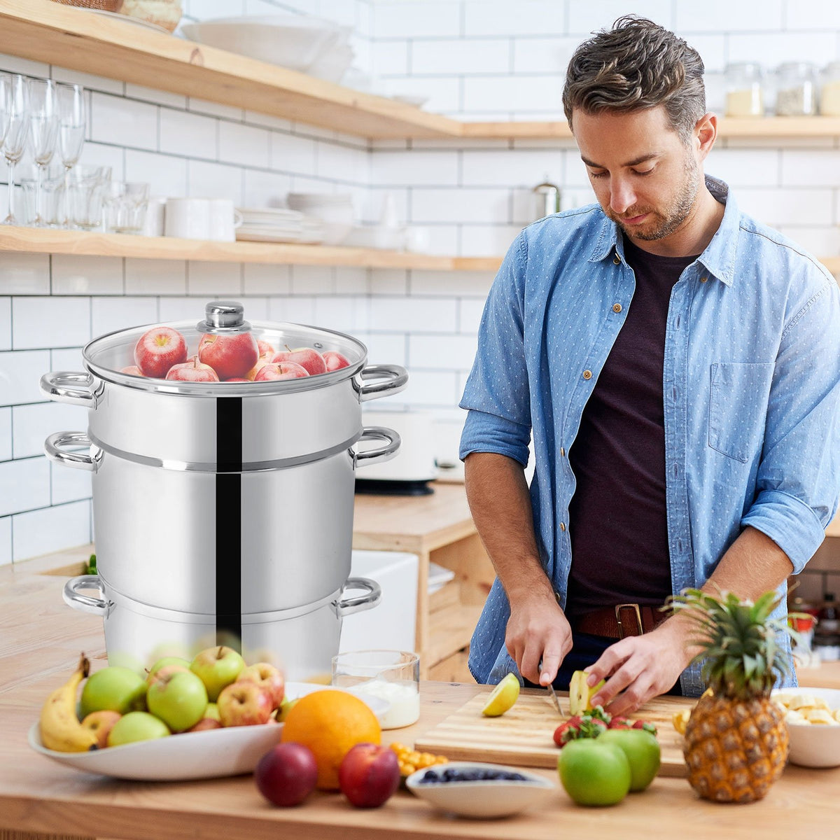 11-Quart Stainless Steel Fruit Juicer Steamer view 2