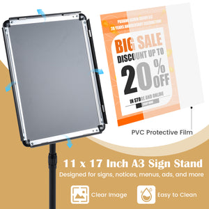 11 x 17 Inch Height Adjustable Sign Holder Stand with Snap-Open Frame-Black view 5