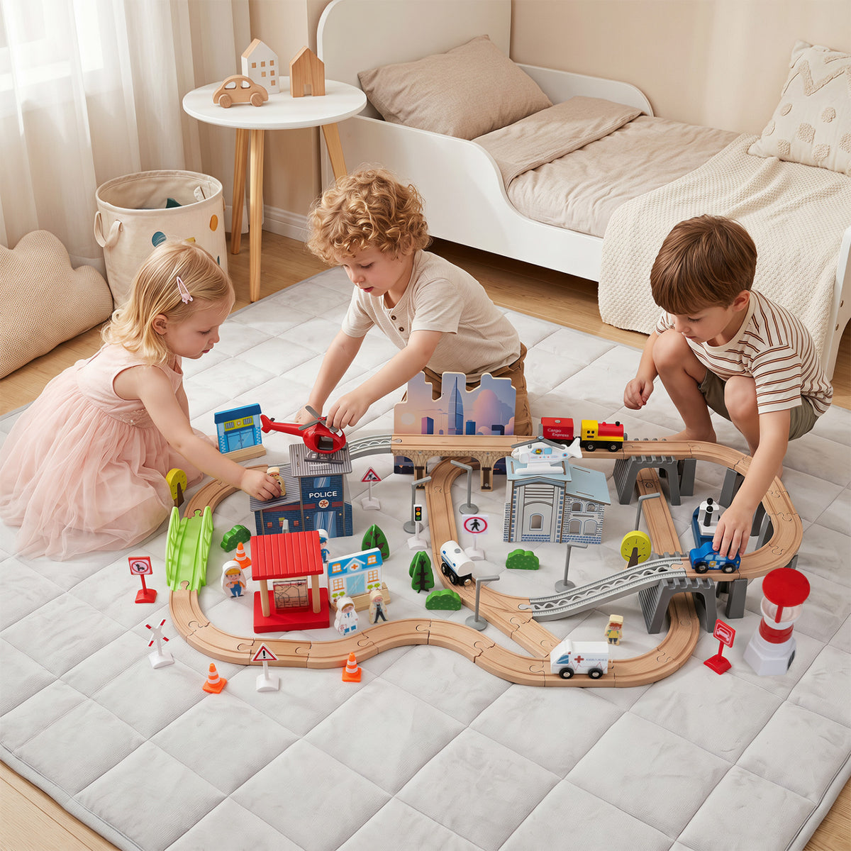 110-Piece Wooden Train Table for Toddlers 3+ Years Old view 2