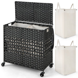 110L 2-Section Laundry Hamper with 2 Removable and Washable Liner Bags-Black view 4