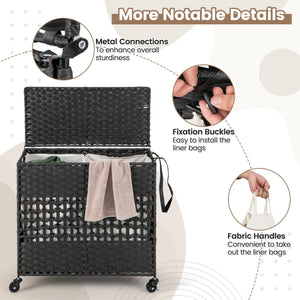 110L 2-Section Laundry Hamper with 2 Removable and Washable Liner Bags-Black view 8