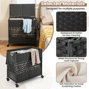 110L 2-Section Laundry Hamper with 2 Removable and Washable Liner Bags-Black view 9