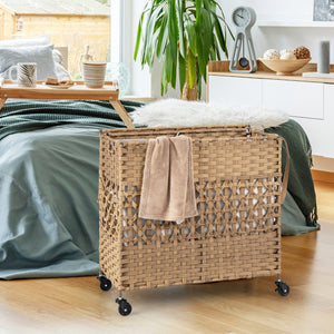 110L 2-Section Laundry Hamper with 2 Removable and Washable Liner Bags-Natural view 3