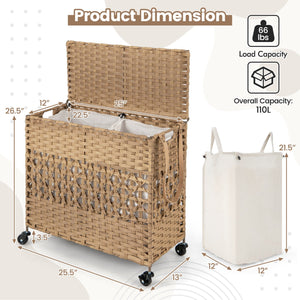 110L 2-Section Laundry Hamper with 2 Removable and Washable Liner Bags-Natural view 5