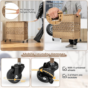 110L 2-Section Laundry Hamper with 2 Removable and Washable Liner Bags-Natural view 7