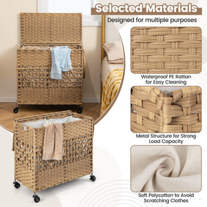 110L 2-Section Laundry Hamper with 2 Removable and Washable Liner Bags-Natural view 9
