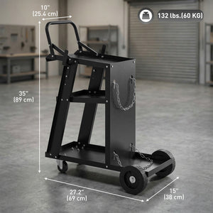 Welding Utility Cart 3-Tier Heavy Duty Rolling Tool Cart with Gas Cylinder Holder Black