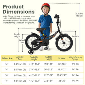 12/14/16/18 Inches Kids Bike with Removable Training Wheels and Adjustable Seatfor 3-8 Years Old Black-16 inches view 4