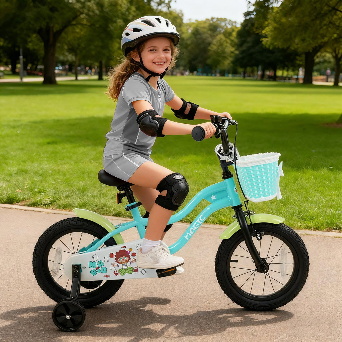 12/14/16 Inch Kids Bike with Training Wheels and Basket Green Color-14 view 2