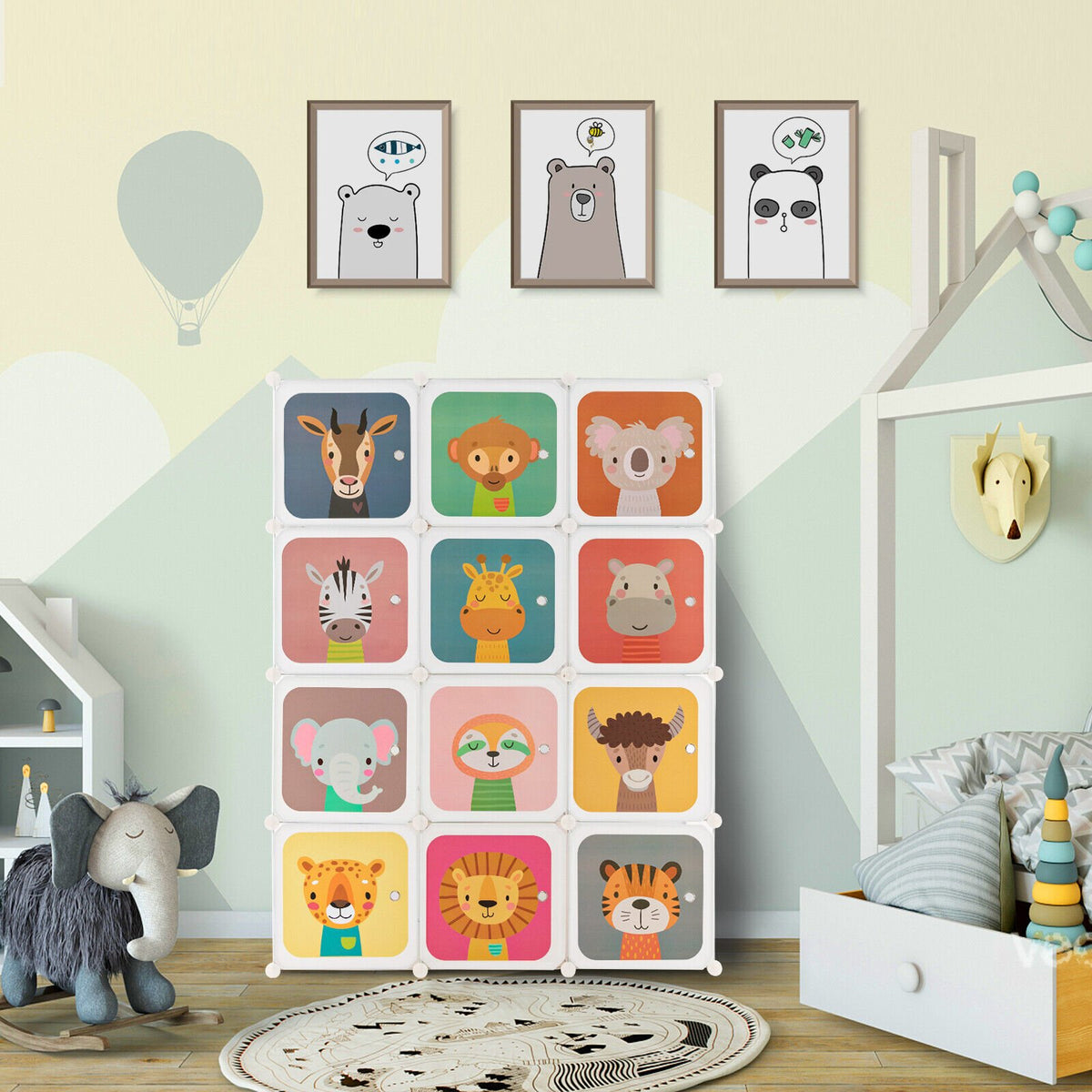 12 Cube Kids Wardrobe Closet with Hanging Section and Doors-White view 2