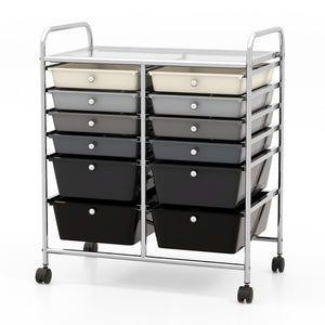 12-Drawer Rolling Storage Cart with Removable Drawers and Lockable Wheels-Gray view 4