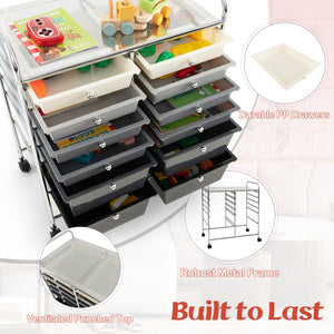 12-Drawer Rolling Storage Cart with Removable Drawers and Lockable Wheels-Gray view 8