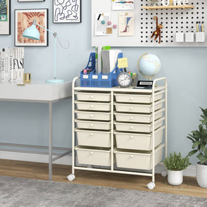 12-Drawer Rolling Storage Cart with Removable Drawers and Lockable Wheels-Beige view 2