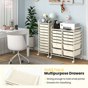 12-Drawer Rolling Storage Cart with Removable Drawers and Lockable Wheels-Beige view 7