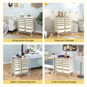 12-Drawer Rolling Storage Cart with Removable Drawers and Lockable Wheels-Beige view 8