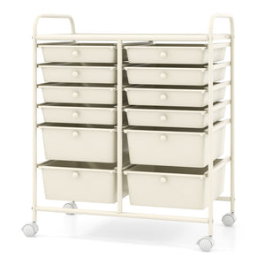 12-Drawer Rolling Storage Cart with Removable Drawers and Lockable Wheels-Beige view 9