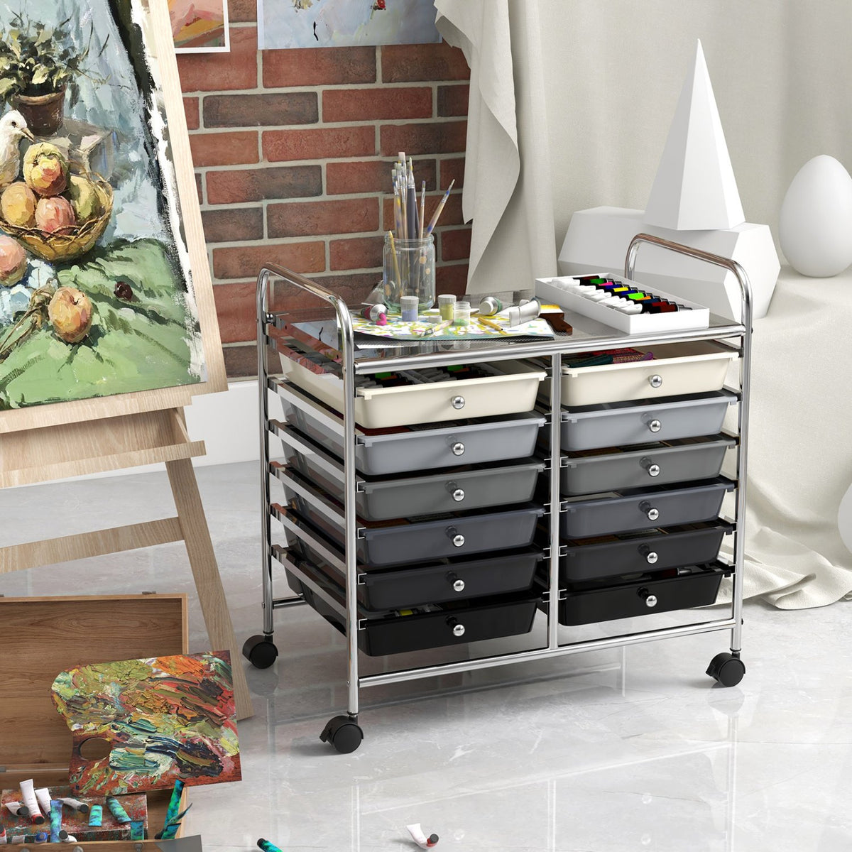 12 Drawers Rolling Storage Cart for Home and Office-Gradient Grey view 2