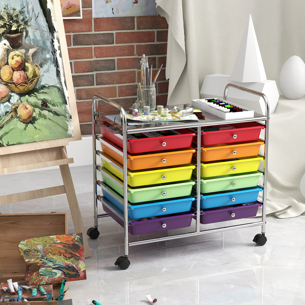 12 Drawers Rolling Storage Cart for Home and Office-Multicolor view 2