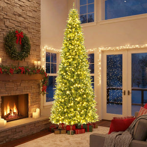 12 Feet Tall Prelit Hinged Artificial Christmas Tree with 2517 PVC PE Branch Tips view 2