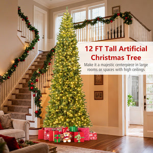 12 FT Tall Prelit Hinged Artificial Christmas Tree with 2536 PVC Branch Tips view 6